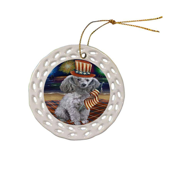 4th of July Independence Day Firework Poodle Dog Ceramic Doily Ornament DPOR48974