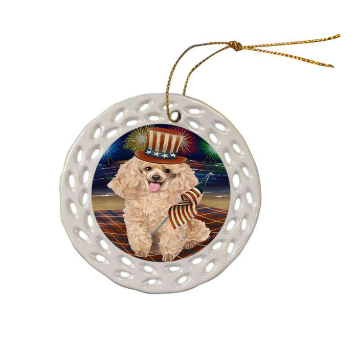 4th of July Independence Day Firework Poodle Dog Ceramic Doily Ornament DPOR48975