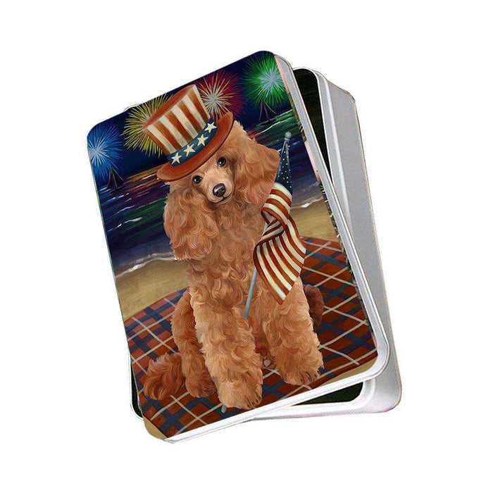 4th of July Independence Day Firework Poodle Dog Photo Storage Tin PITN48973