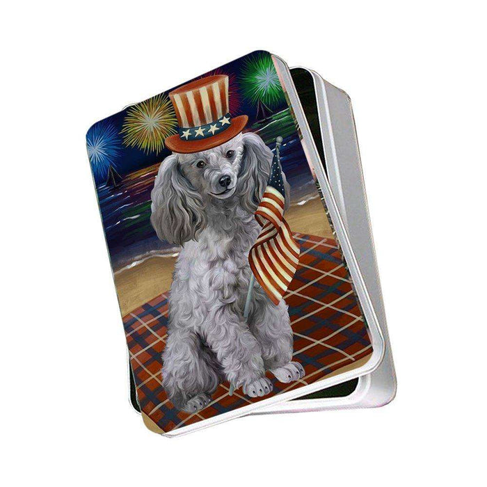 4th of July Independence Day Firework Poodle Dog Photo Storage Tin PITN48974