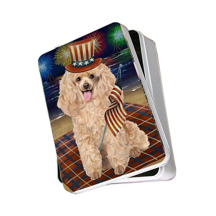 4th of July Independence Day Firework Poodle Dog Photo Storage Tin PITN48975
