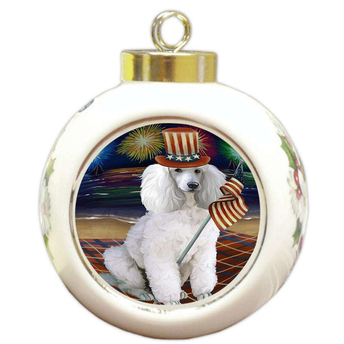 4th of July Independence Day Firework Poodle Dog Round Ball Christmas Ornament RBPOR48971