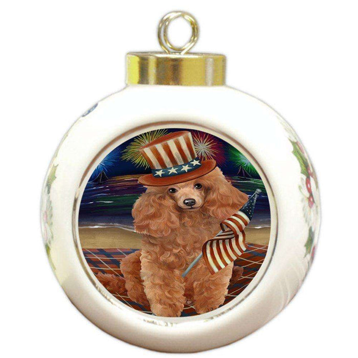 4th of July Independence Day Firework Poodle Dog Round Ball Christmas Ornament RBPOR48973