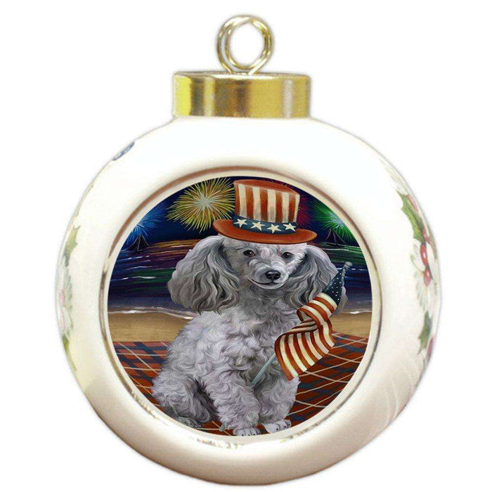 4th of July Independence Day Firework Poodle Dog Round Ball Christmas Ornament RBPOR48974