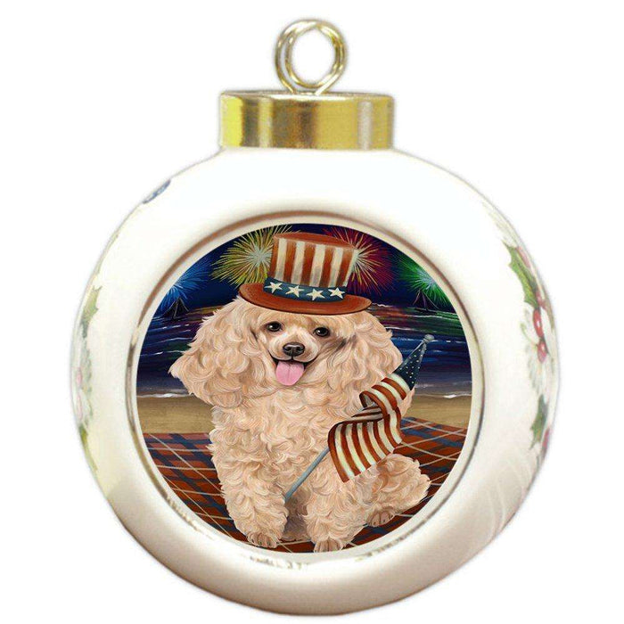 4th of July Independence Day Firework Poodle Dog Round Ball Christmas Ornament RBPOR48975