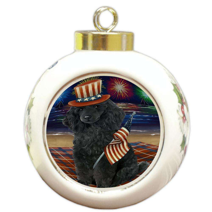 4th of July Independence Day Firework Poodle Dog Round Ball Christmas Ornament RBPOR48976