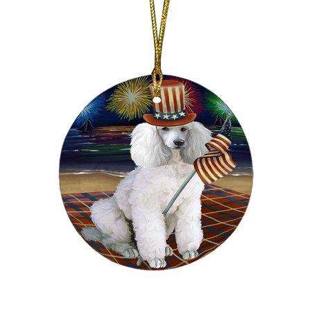4th of July Independence Day Firework Poodle Dog Round Christmas Ornament RFPOR48962