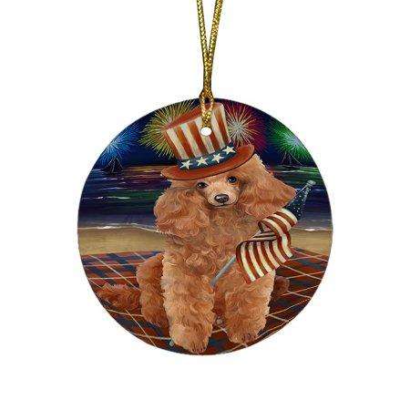 4th of July Independence Day Firework Poodle Dog Round Christmas Ornament RFPOR48964