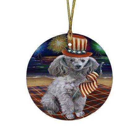 4th of July Independence Day Firework Poodle Dog Round Christmas Ornament RFPOR48965