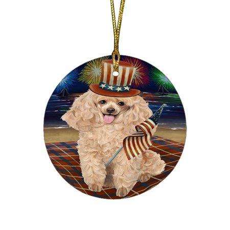 4th of July Independence Day Firework Poodle Dog Round Christmas Ornament RFPOR48966