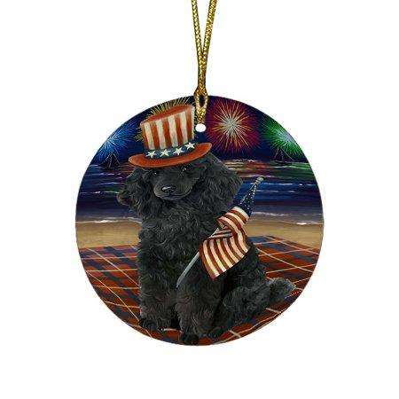4th of July Independence Day Firework Poodle Dog Round Christmas Ornament RFPOR48967