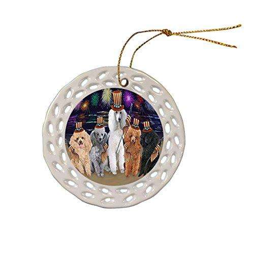 4th of July Independence Day Firework Poodles Dog Ceramic Doily Ornament DPOR48972