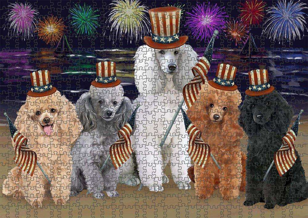 4th of July Independence Day Firework Poodles Dog Puzzle with Photo Tin PUZL51099
