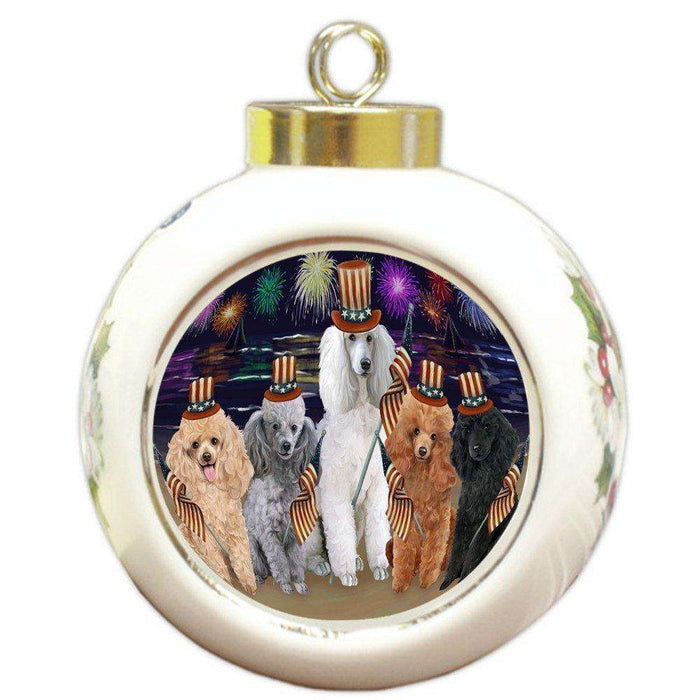4th of July Independence Day Firework Poodles Dog Round Ball Christmas Ornament RBPOR48972