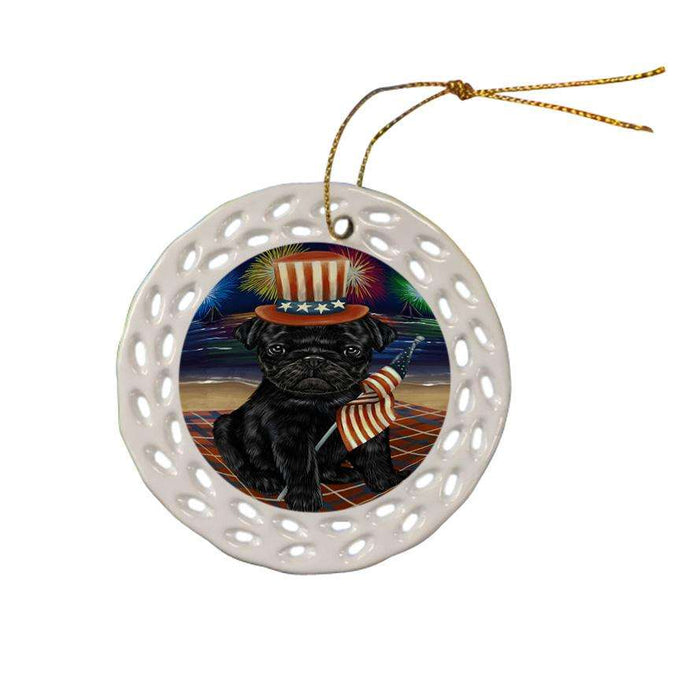 4th of July Independence Day Firework Pug Dog Ceramic Doily Ornament DPOR49614