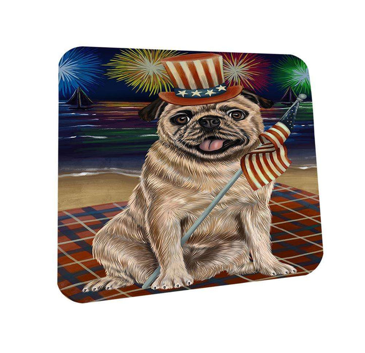 4th of July Independence Day Firework Pug Dog Coasters Set of 4 CST49671