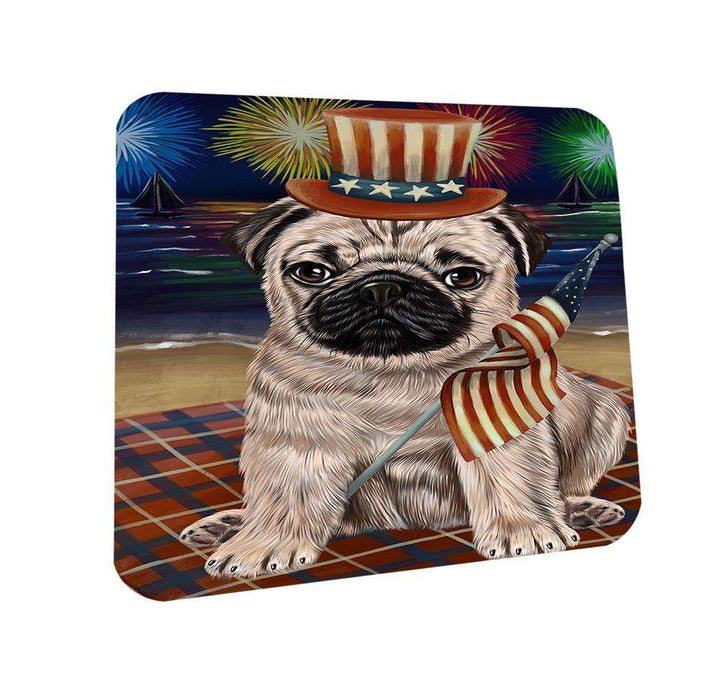 4th of July Independence Day Firework Pug Dog Coasters Set of 4 CST49673