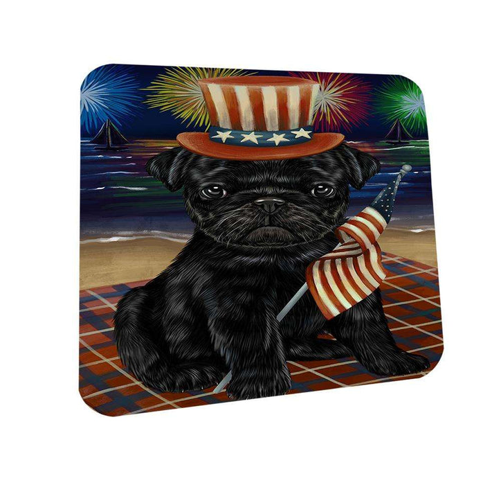 4th of July Independence Day Firework Pug Dog Coasters Set of 4 CST49674
