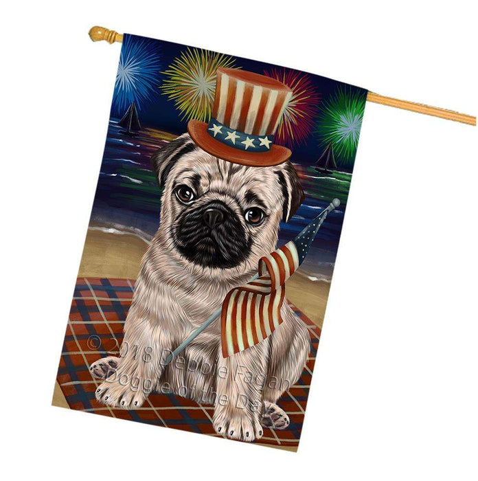 4th of July Independence Day Firework Pug Dog House Flag FLG49578