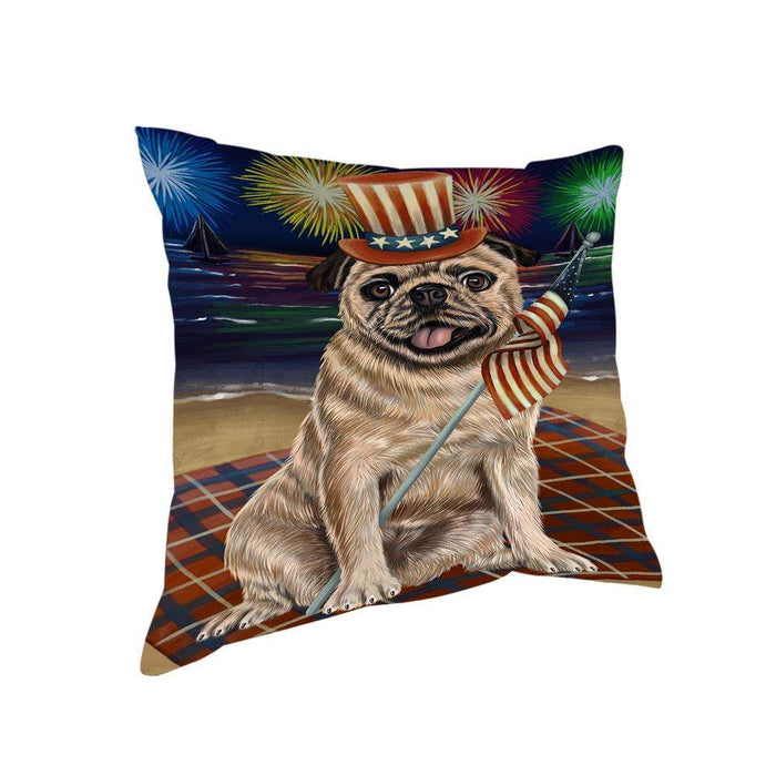 4th of July Independence Day Firework Pug Dog Pillow PIL54300