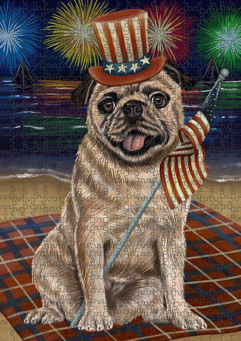 4th of July Independence Day Firework Pug Dog Puzzle with Photo Tin PUZL52539