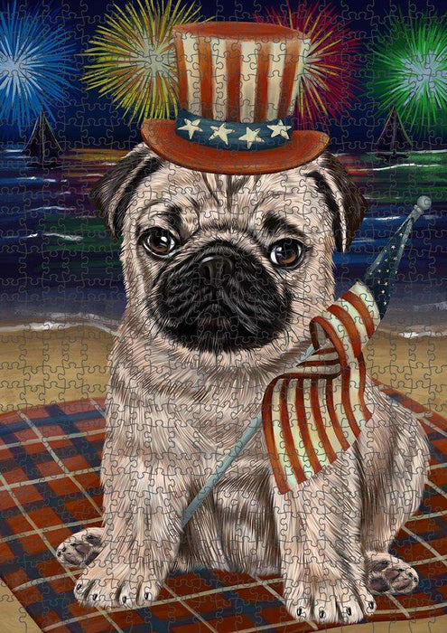 4th of July Independence Day Firework Pug Dog Puzzle with Photo Tin PUZL52545