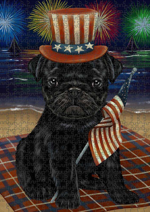 4th of July Independence Day Firework Pug Dog Puzzle with Photo Tin PUZL52548