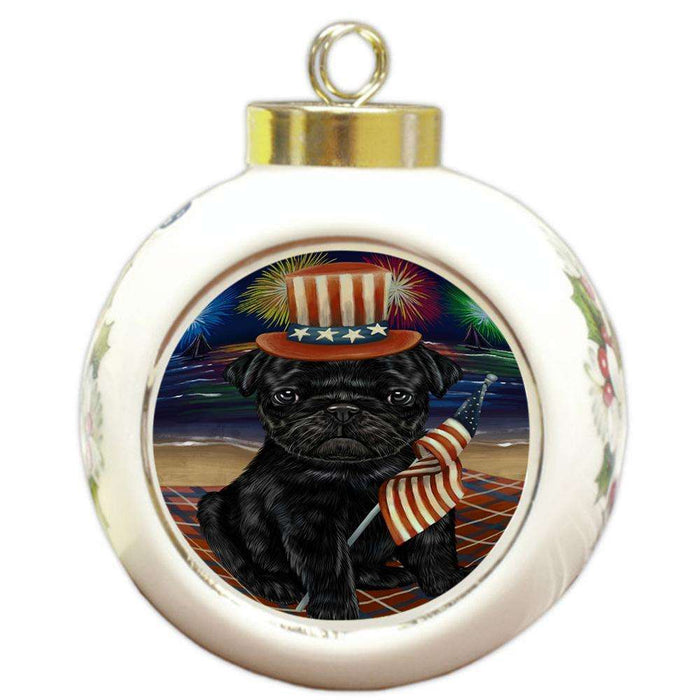 4th of July Independence Day Firework Pug Dog Round Ball Christmas Ornament RBPOR49614