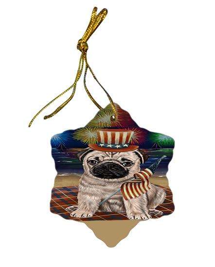 4th of July Independence Day Firework Pug Dog Star Porcelain Ornament SPOR49605