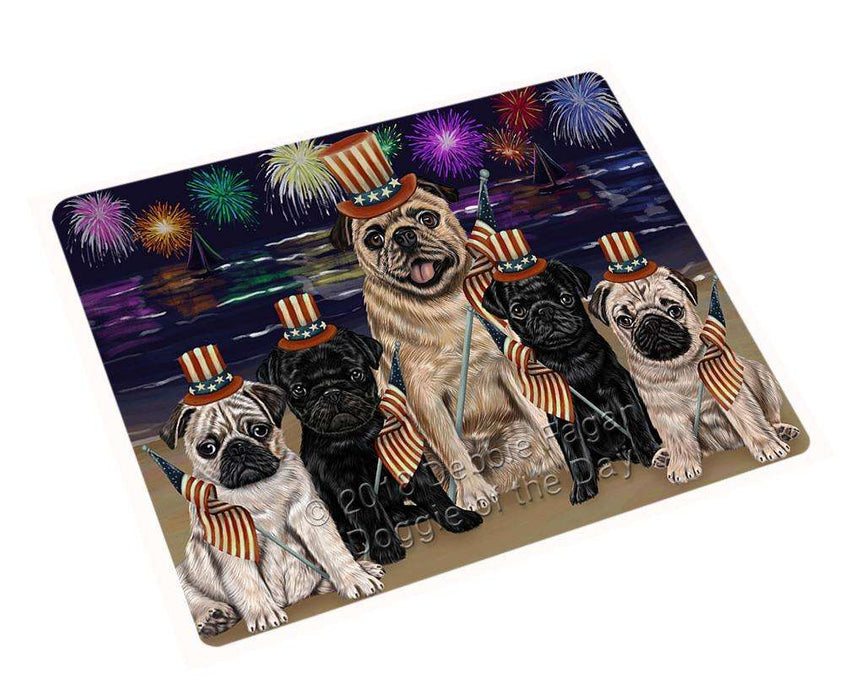 4th of July Independence Day Firework Pug Dog Tempered Cutting Board C52701