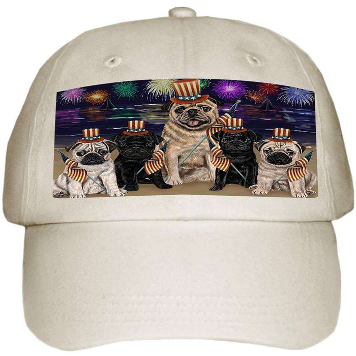 4th of July Independence Day Firework Pugs Dog Ball Hat Cap HAT52569