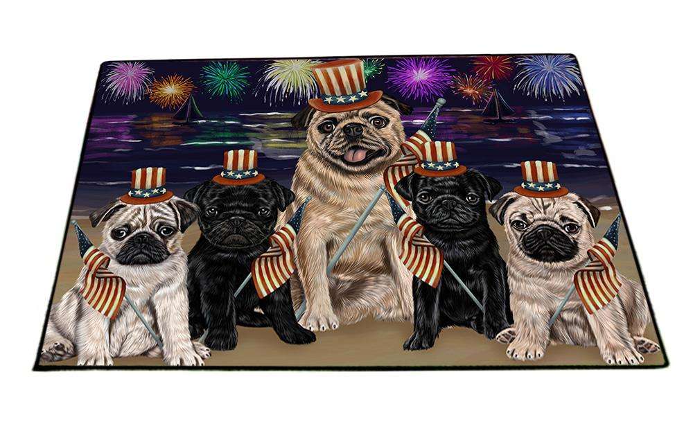 4th of July Independence Day Firework Pugs Dog Floormat FLMS49998