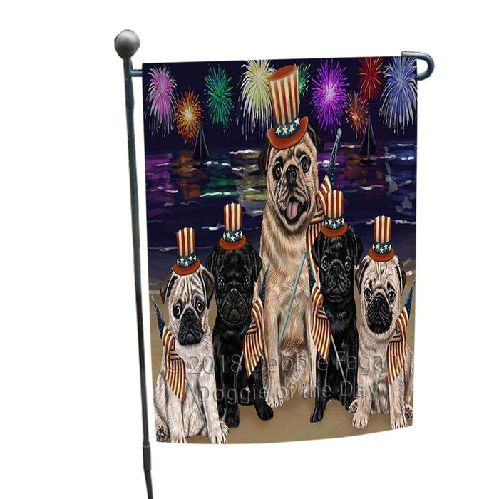 4th of July Independence Day Firework Pugs Dog Garden Flag GFLG49441