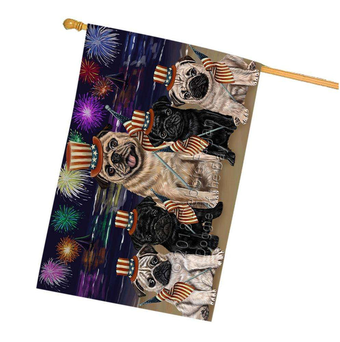 4th of July Independence Day Firework Pugs Dog House Flag FLG49577
