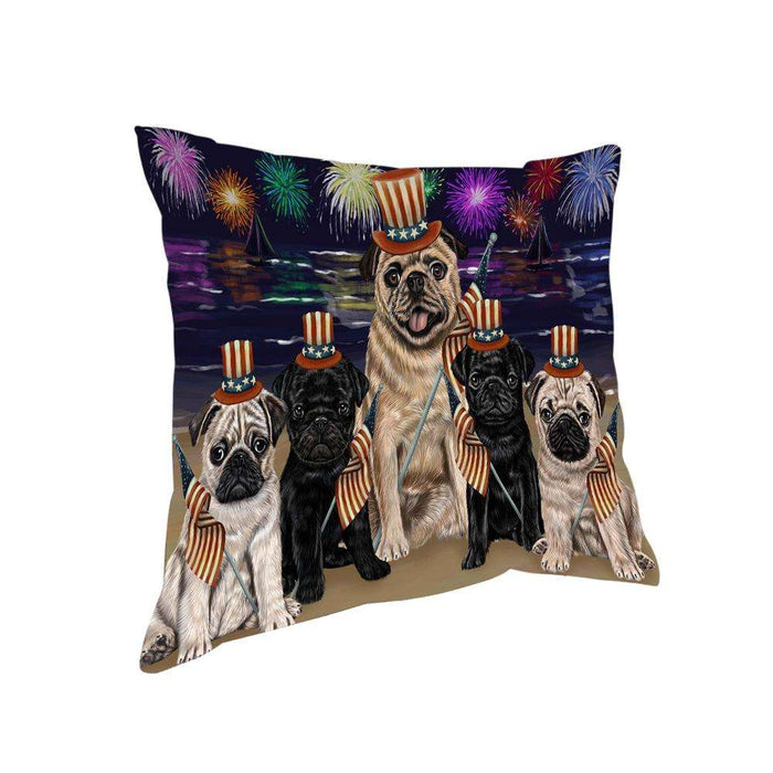 4th of July Independence Day Firework Pugs Dog Pillow PIL54304