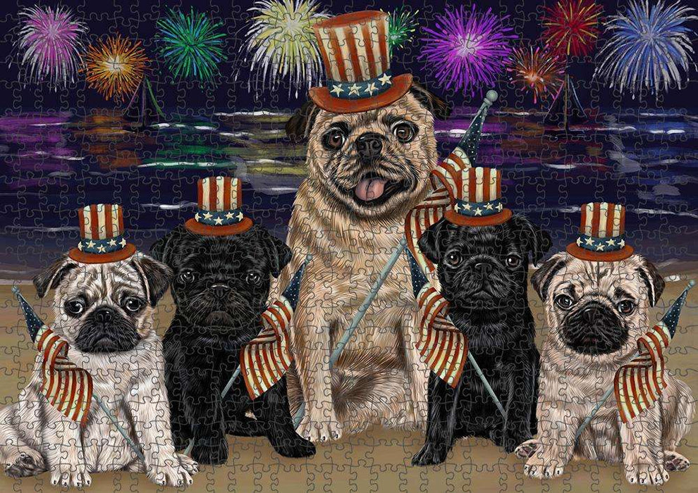 4th of July Independence Day Firework Pugs Dog Puzzle with Photo Tin PUZL52542