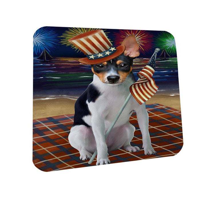 4th of July Independence Day Firework Rat Terrier Dog Coasters Set of 4 CST48936
