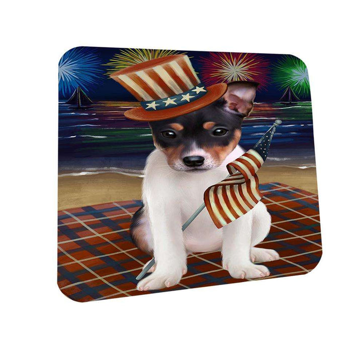 4th of July Independence Day Firework Rat Terrier Dog Coasters Set of 4 CST48938