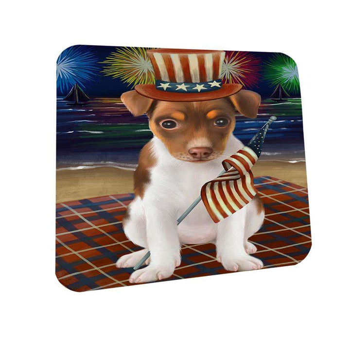 4th of July Independence Day Firework Rat Terrier Dog Coasters Set of 4 CST48939