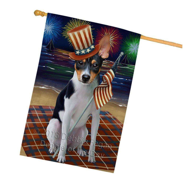 4th of July Independence Day Firework Rat Terrier Dog House Flag FLG48942