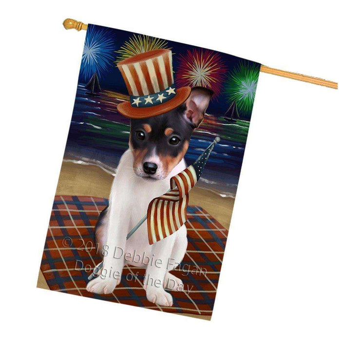 4th of July Independence Day Firework Rat Terrier Dog House Flag FLG48944