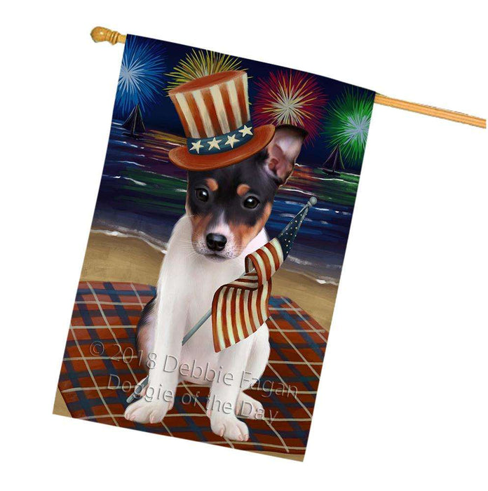 4th of July Independence Day Firework Rat Terrier Dog House Flag FLG48944