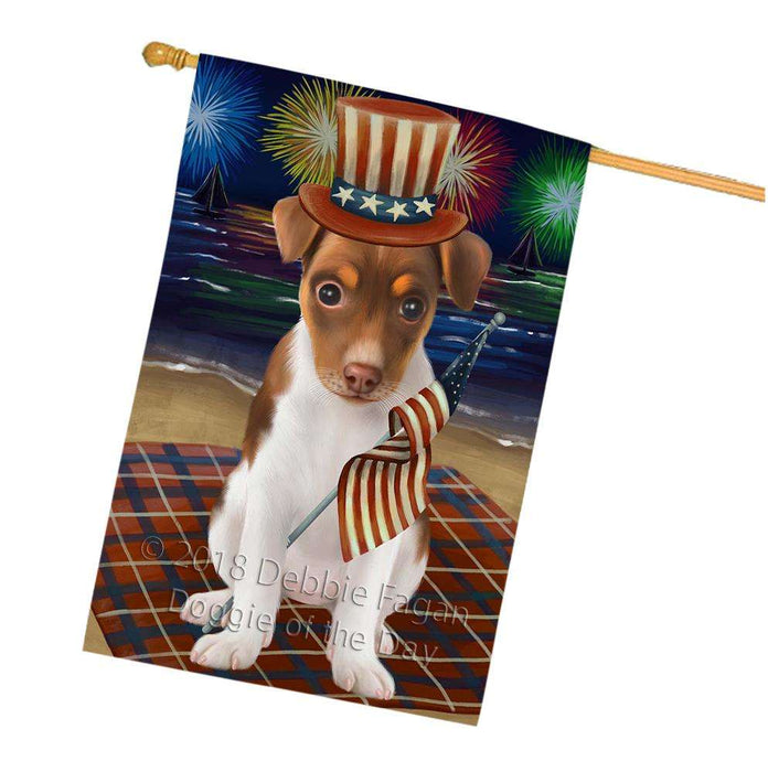 4th of July Independence Day Firework Rat Terrier Dog House Flag FLG48945