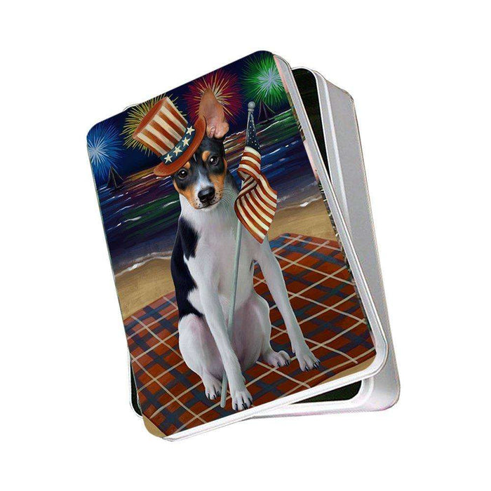 4th of July Independence Day Firework Rat Terrier Dog Photo Storage Tin PITN48977