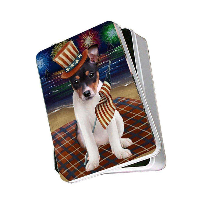 4th of July Independence Day Firework Rat Terrier Dog Photo Storage Tin PITN48979