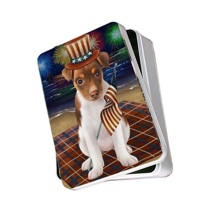 4th of July Independence Day Firework Rat Terrier Dog Photo Storage Tin PITN48980