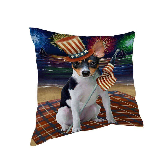 4th of July Independence Day Firework Rat Terrier Dog Pillow PIL51764
