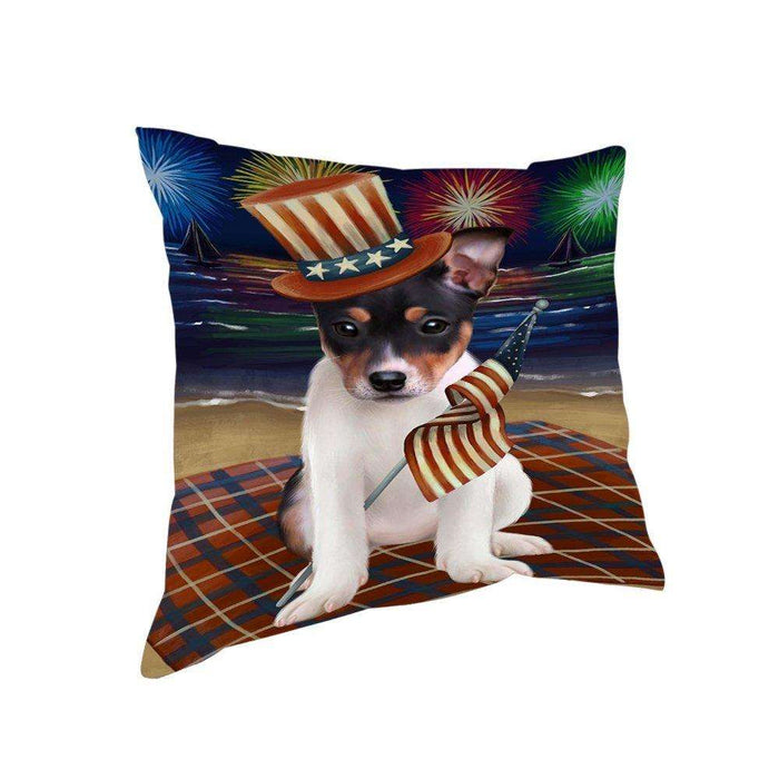4th of July Independence Day Firework Rat Terrier Dog Pillow PIL51772