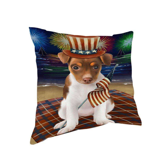4th of July Independence Day Firework Rat Terrier Dog Pillow PIL51776