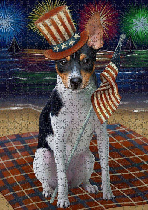 4th of July Independence Day Firework Rat Terrier Dog Puzzle with Photo Tin PUZL51114